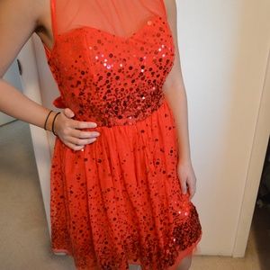 Red Sparkly Homecoming Dress Sequins